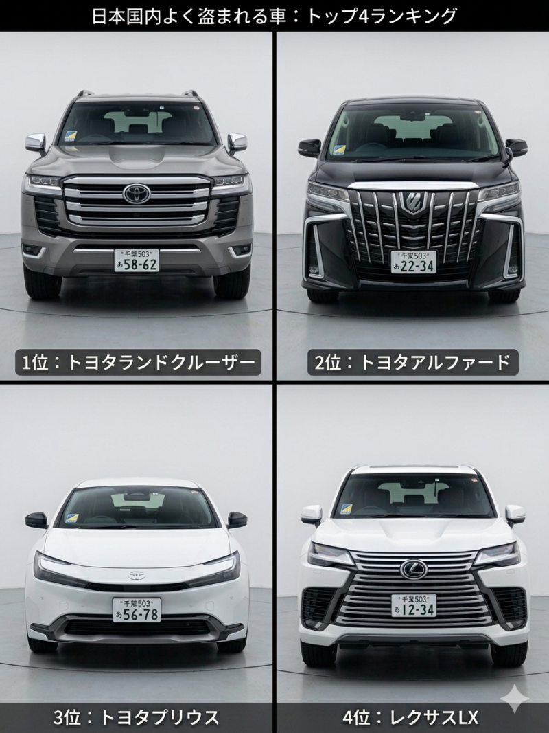 よく盗まれる車TOP4